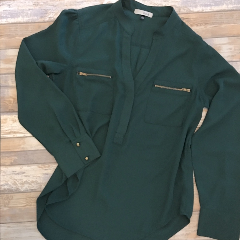 MNK long sleeve blouse, dk green, sz large